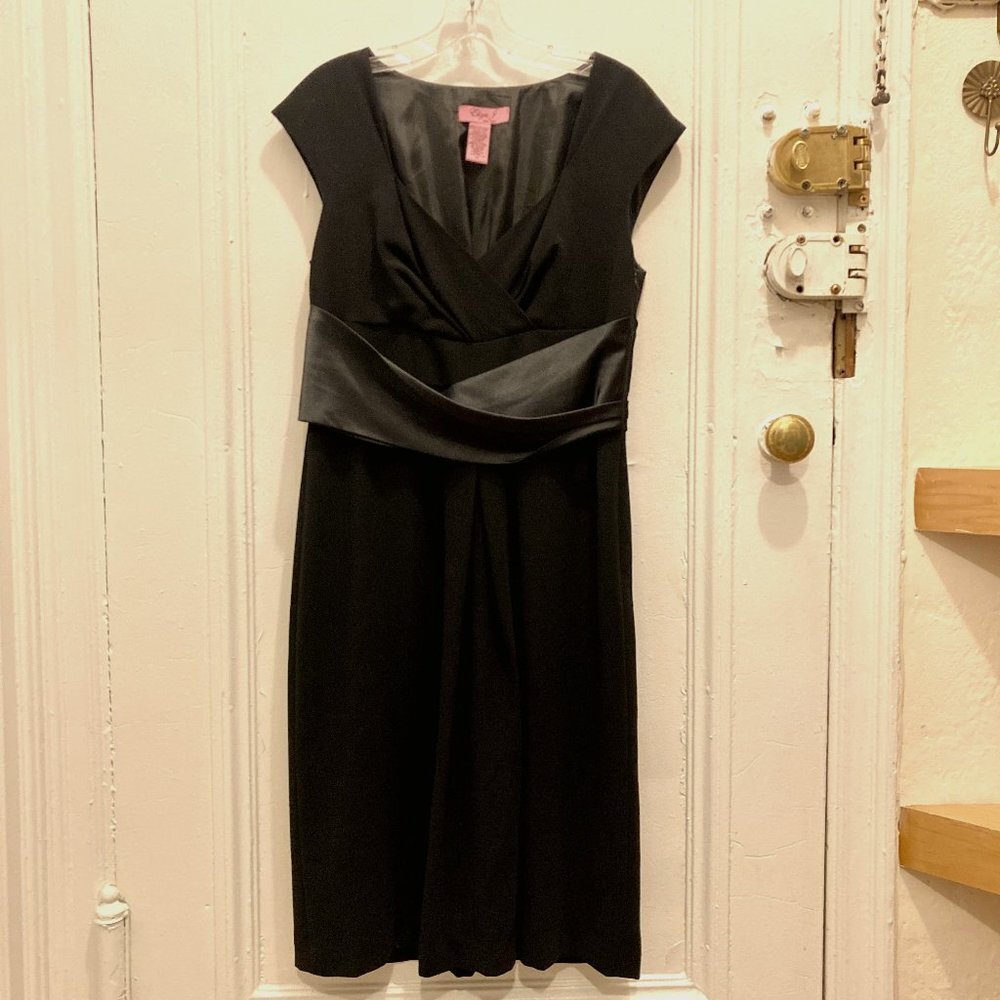 Black Wrap Top with Satin Waist Knee Length Dress 12